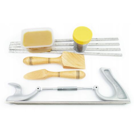 Kit de retouche carrosserie : étain 25%, pâte, cire, spatule, rabot, râpe