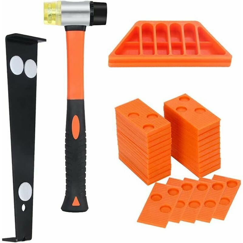 Kit de revêtement de sol stratifié avec 40 entretoises, maillet à double tête, bloc de frappe et barre de traction (orange)