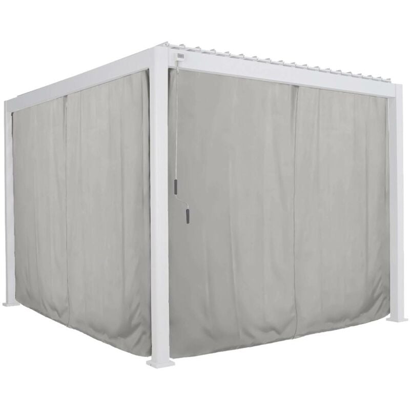 Kit de rideaux, moustiquaires et rails pour pergola bioclimatique Evora gris clair 3,6 x 3,6m - Hespéride