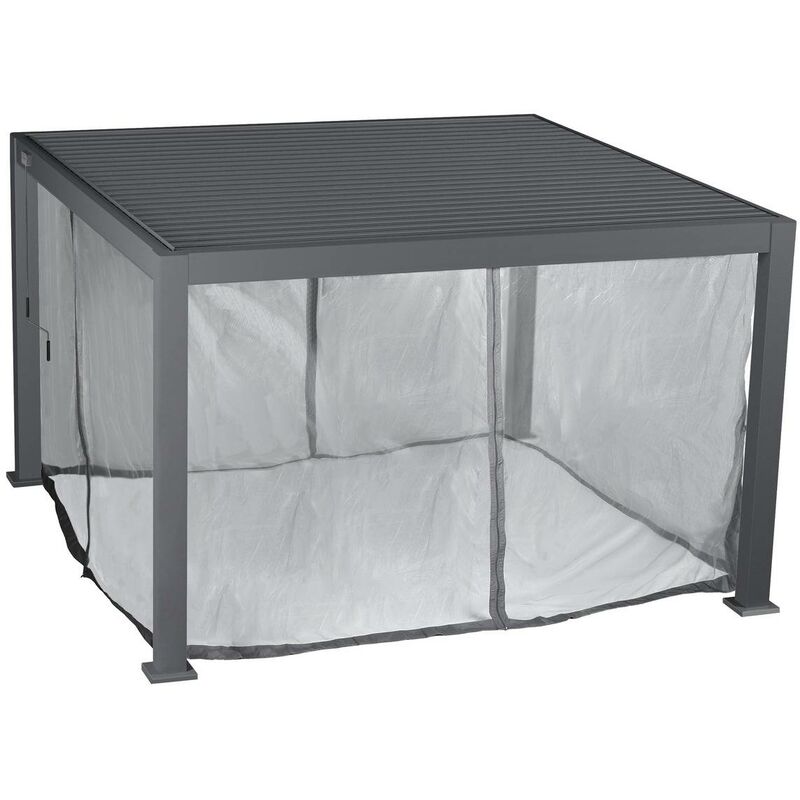 Kit de rideaux, moustiquaires et rails pour pergola bioclimatique Evora graphite 3,6 x 3,6m - Hespéride