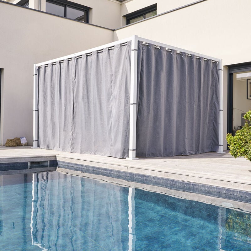 Kit de rideaux et de rails pour tonnelle Zalya blanc ardoise - Hespéride