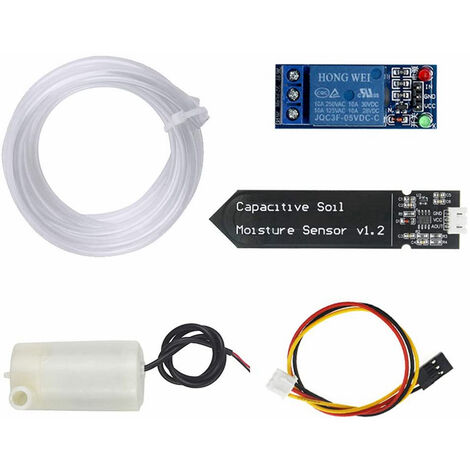 Kit de riego automático DIY, sistema de autorriego con Sensor capacitivo de humedad del suelo, 1 canal, módulo de relé de 5V y bomba de agua
