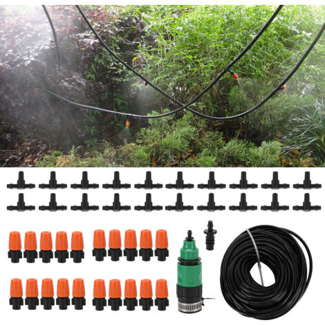 Kit de riego automático por nebulización con manguera de 20 m y 20 pulverizadores para huertos y jardines de flores.