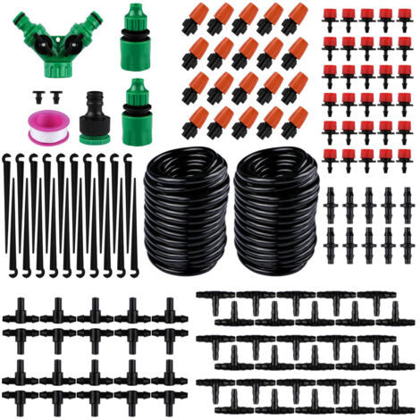 Kit de riego para jardín con manguera de 30 m + 50 aspersores y goteros, sistema de riego automático económico para montar uno mismo, ideal para jardín, invernadero y patio.