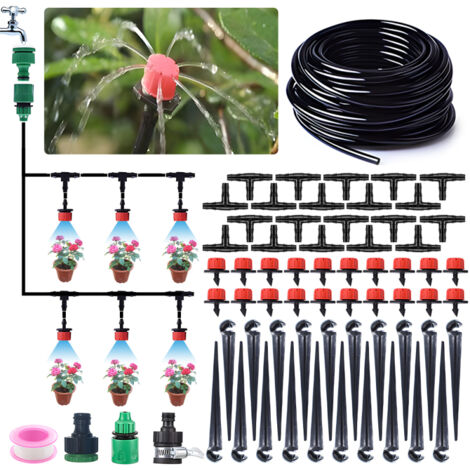Kit de riego por goteo automático de 15 m, manguera de 10/18 cm, boquillas ajustables, accesorios para jardín/invernadero.