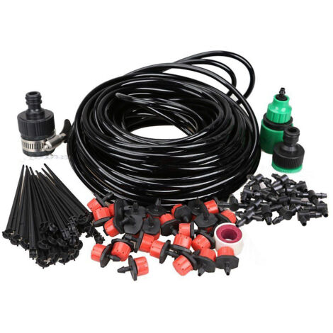 Kit de riego por goteo de 25 m para bricolaje, sistema de riego automático para manguera de jardín con microgoteros ajustables.