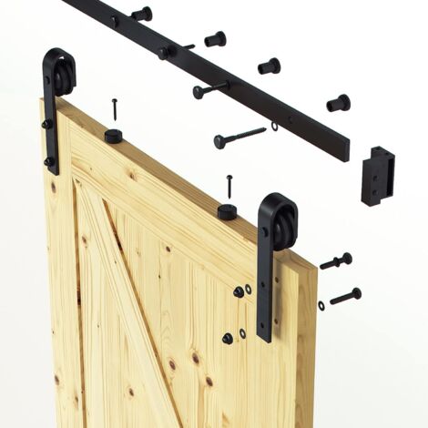 Kit de Riel para Puerta Corrediza para Puerta de Granero Puerta de Madera Negra - 1.5M