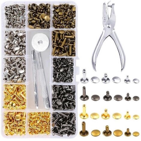 Kit de rivets pour cuir, 180 jeux de rivets tubulaires à double tête, pour cuir fin --