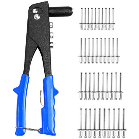 Kit de rivets robuste, riveteuse manuelle à une main avec 40 rivets et 4 têtes interchangeables (3/32 po, 1/8 po, 5/32 po, 3/16 po) pour métaux, applications automobiles et ferroviaires (bleu).