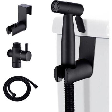 Kit de rociador de inodoro de acero inoxidable, rociador de bidé de mano con presión ajustable, color negro
