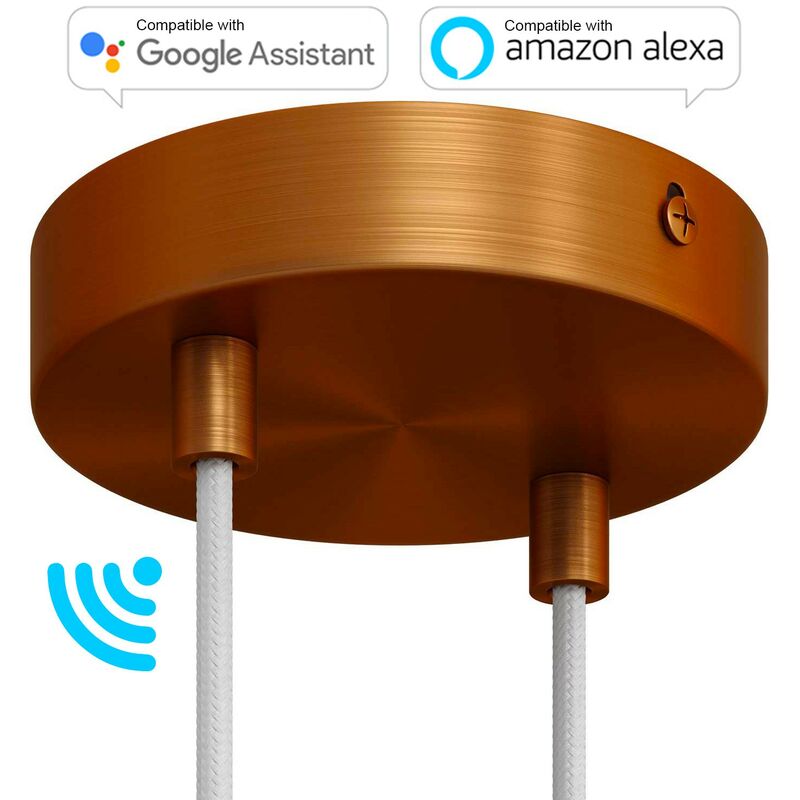 

Creative Cables - Kit de rosetones de techo cilíndricos de metal con 2 agujeros SMART - compatible con asistentes de voz | Cilíndrico - Cobre