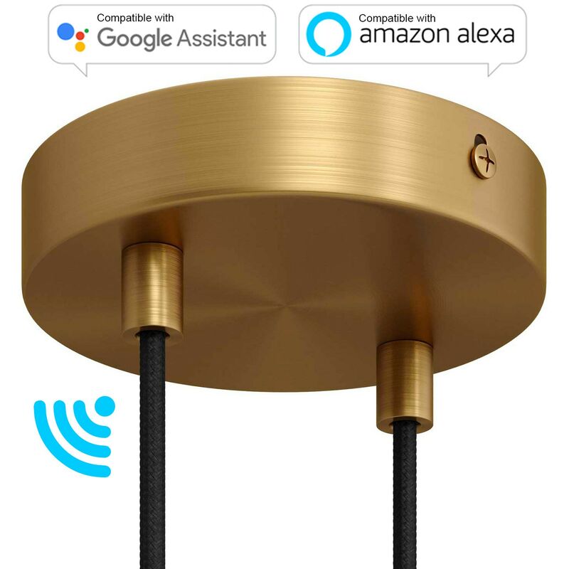 

Creative Cables - Kit de rosetones de techo cilíndricos de metal con 2 agujeros SMART - compatible con asistentes de voz | Cilíndrico - Latón