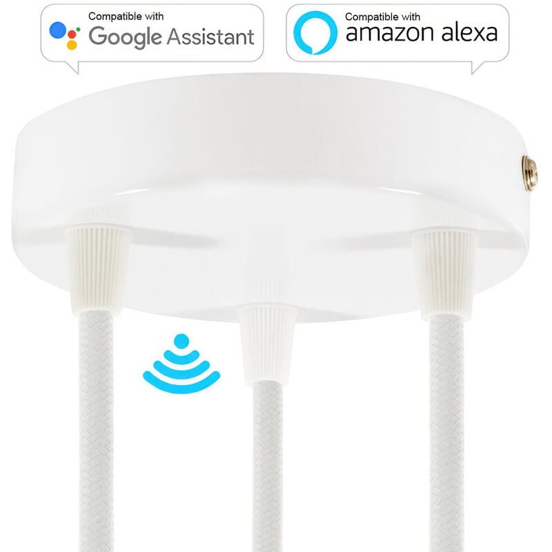 

Creative Cables - Kit de rosetones de techo cilíndricos de metal con 3 agujeros SMART - compatible con asistentes de voz | Cónico - Blanco brillante