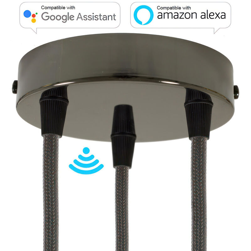 

Creative Cables - Kit de rosetones de techo cilíndricos de metal con 3 agujeros SMART - compatible con asistentes de voz | Cónico - Negro perla