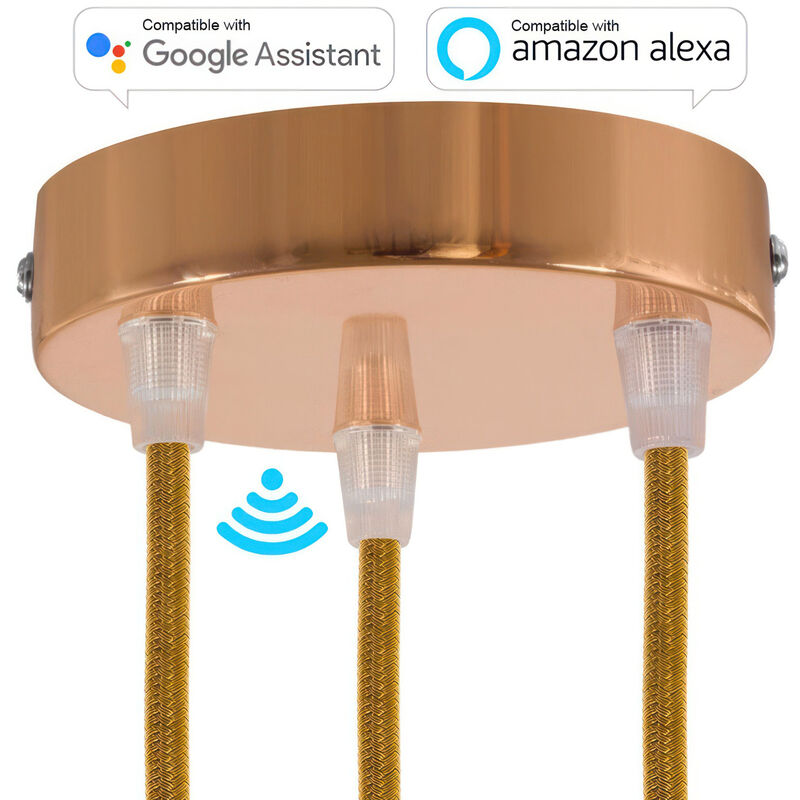 

Creative Cables - Kit de rosetones de techo cilíndricos de metal con 3 agujeros SMART - compatible con asistentes de voz | Cónico - Cobre - Cobre