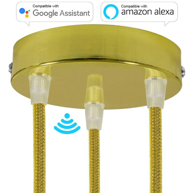 

Creative Cables - Kit de rosetones de techo cilíndricos de metal con 3 agujeros SMART - compatible con asistentes de voz | Cónico - Latón - Latón