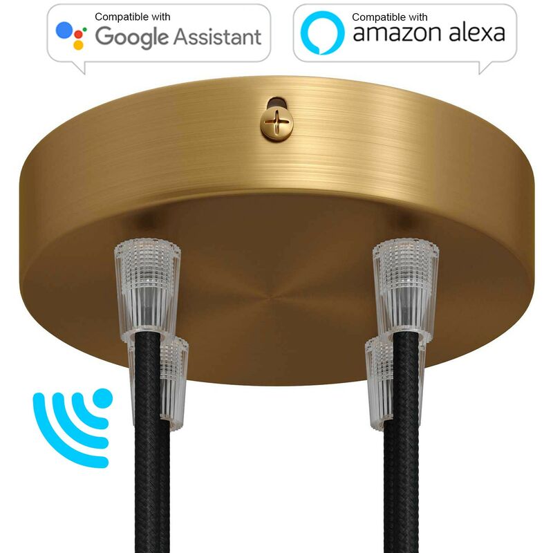 

Creative Cables - Kit de rosetones de techo cilíndricos de metal con 4 agujeros SMART - compatible con asistentes de voz | Cónico - Latón satinado