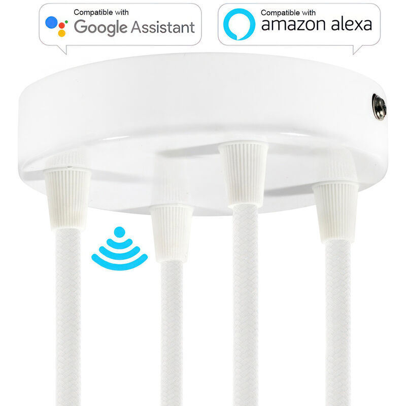 

Creative Cables - Kit de rosetones de techo cilíndricos de metal con 4 agujeros SMART - compatible con asistentes de voz | Cónico - Blanco brillante