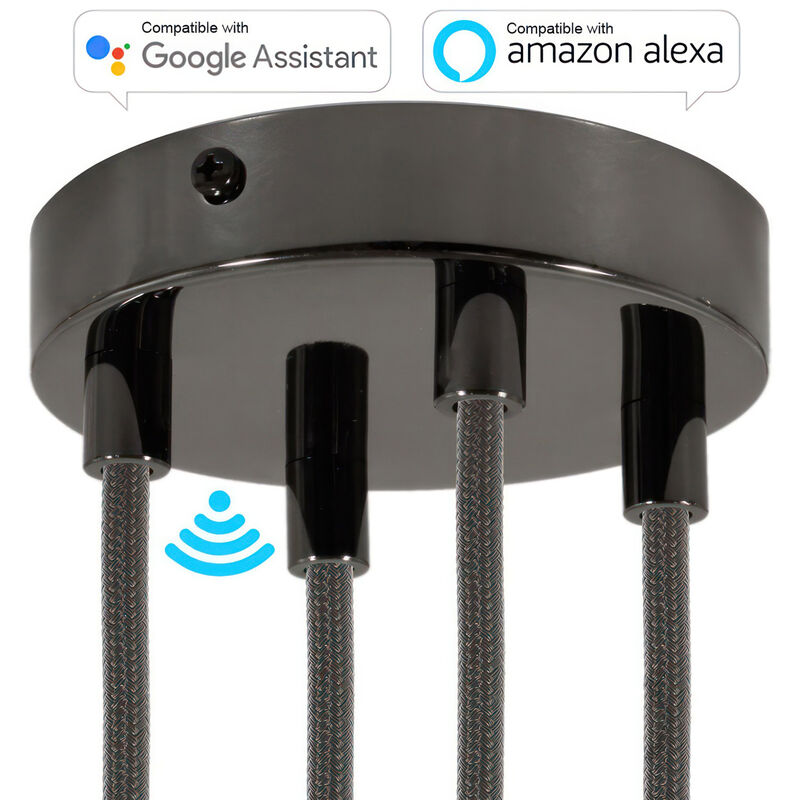 

Creative Cables - Kit de rosetones de techo cilíndricos de metal con 4 agujeros SMART - compatible con asistentes de voz | Cilíndrico - Negro perla