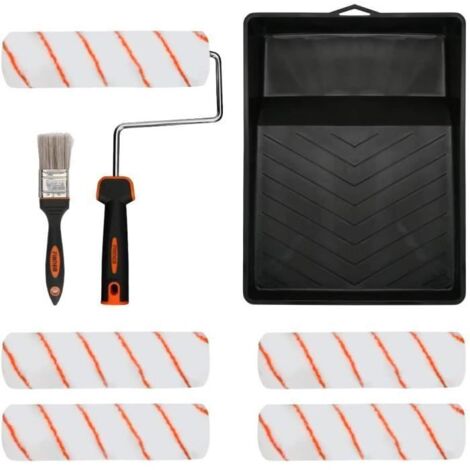 Kit de Rouleau de Peinture et Pinceau Peinture Mur et Plafond 8Pcs avec Reservoir Poignée à Rouleau Bac Peinture Manchons de
