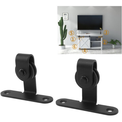 Kit de Roulement de Porte Coulissante Mini Noir avec Rail et Accessoires pour Armoire - 2 Roues Robustes en Acier Carbone, Design Silencieux et Durable