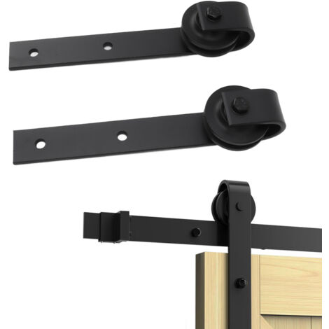[Kit de Roulement pour Porte Coulissante] 1 Paire Kit de Rail Coulissant Porte Barn Hardware Roues Acier Carbone Noir pour Chambre Bureau Salon