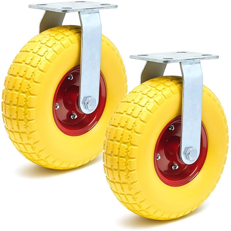 Wiltec - Kit de 2 roulettes fixes de transport – ø 265 mm – Capacité de charge max. 150 kg – Roue increvable en pu jaune – avec Jantes en métal –