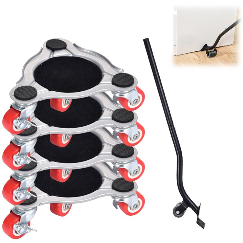 Kit de roulettes pour Meubles Charge Lourde, Charge de 400 kg, Kit Demenagement, Souleve Meuble, roulettes Pivotantes avec Frein, Planche Roulette