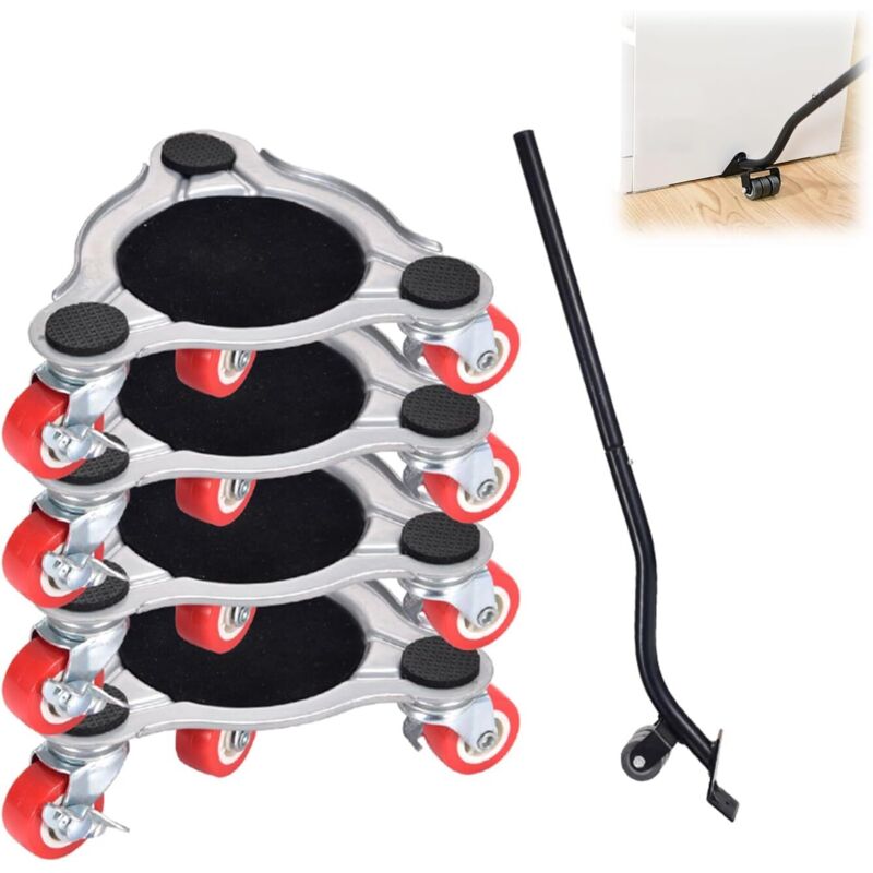 Kit de roulettes pour Meubles Charge Lourde, Charge de 400 kg, Kit Demenagement, Souleve Meuble, roulettes Pivotantes avec Frein, Planche Roulette
