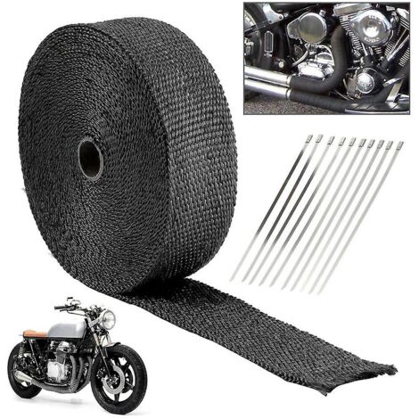 Kit de ruban isolant thermique pour pot d'échappement de moto, ruban isolant noir de 10 m avec 10 colliers de serrage autobloquants en acier inoxydable