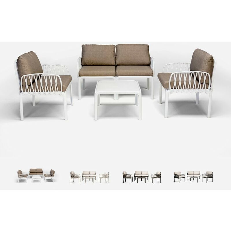 Salon de jardin canapé table basse 2 fauteuils Portofino Grand Soleil Couleur: Blanc