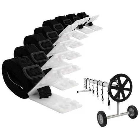 Kit de Sangles et de Rouleau pour Couverture de Piscine - Fixation et Enrouleur pour Bâche à Bulles Solaire - Accessoire pour Piscine Hors-sol ou Enterrée Portable
