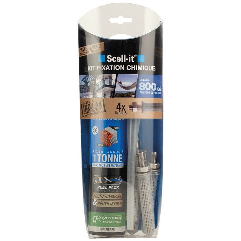 Kit de Scellement chimique Tiges inox M10 Jusqu'à 800Kg résistance Scell-it