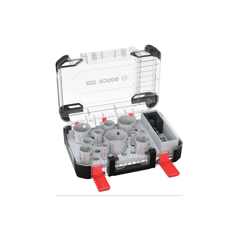 Bosch - 14x Set de scie de couronne pro Multi Material Power Change Plus - Mallette transparente (pour bois tendre, plaques de plâtre, ø 20-76 mm,