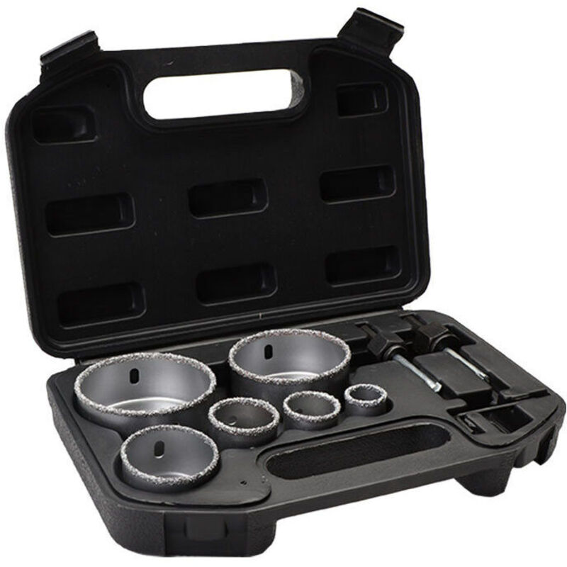 Kit de scie cloche enduit de diamant pour carrelage avec boîte de rangement en alliage 6 trous 22-73 mm coupe de béton durable portable