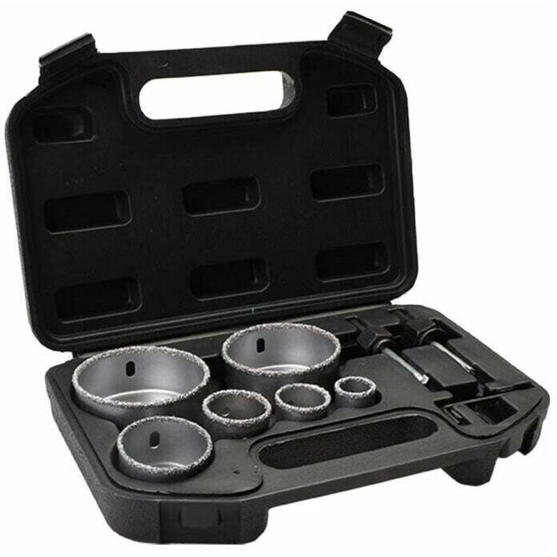 GABRIELLE Kit de scie cloche enduit de diamant pour carrelage avec boîte de rangement en alliage 6 trous 22-73 mm coupe de béton durable portable