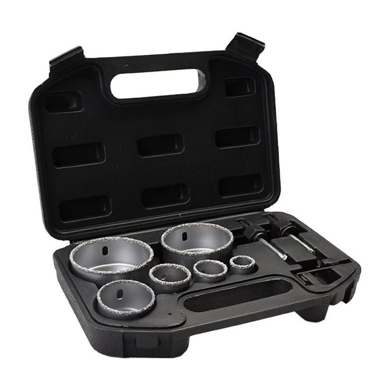 Kit de scie cloche enduit de diamant pour carrelage avec boîte de rangement en alliage 6 trous 22-73 mm coupe de béton durable portable