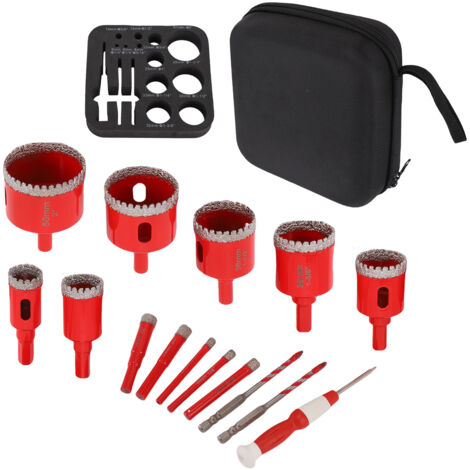 Kit de scies cloches diamantées brasées - Forets pour perçage à sec et à eau, pour carreaux de céramique, verre, marbre et granit. Comprend un étui rigide moulé en EVA