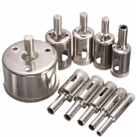 Kit de scies cloches diamantées pour la découpe de verre, de carrelage, de céramique, de marbre (8 mm, 10 mm, 12 mm, 14 mm, 16 mm, 18 mm, 20 mm, 22 mm, 26 mm, 50 mm)