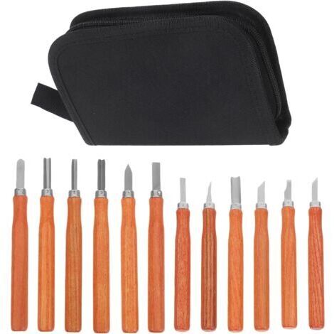 Kit de Sculpture sur Bois 12 Pièces avec Manches Imitation Palissandre Couteaux de Précision en Acier Coffret avec Trousse Zippée Outils Ergonomiques pour Gravure et Modelage