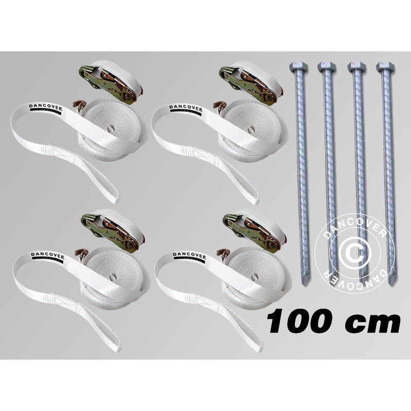 Kit de sécurité 4 (piquets 100cm & sangles à cliquet), Blanc