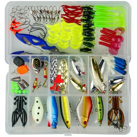 Kit de señuelos de pesca 120 piezas - Spinnerbaits, gusanos de plástico, Minnow, Popper, señuelos, anzuelos de pesca suaves - Kit de cebo de pesca portátil con caja