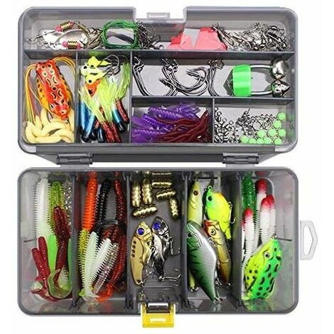 Kit de señuelos de pesca 168 piezas, Spinnerbaits, gusanos de plástico, Minnow, Popper, señuelos de lápiz de metal duro, anzuelos de pesca suaves, anzuelos de pesca, kit de cebo de pesca portátil con