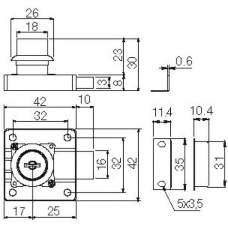 Kit de serrure de meuble monopoint 138 - clés plates - 42 x 42 mm - SYNBIOZ