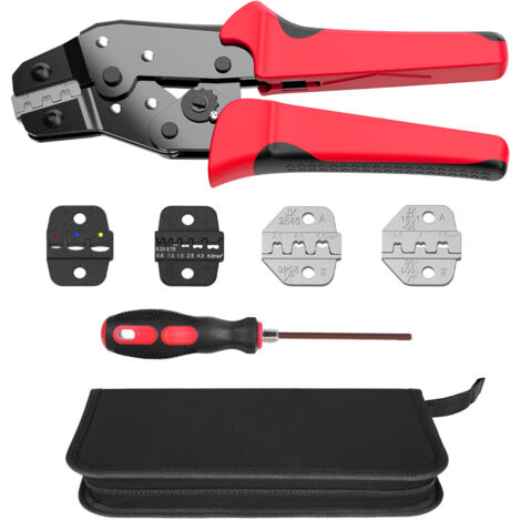 Kit de sertissage avec sac pince à sertir à cliquet pour câbles avec 4 matrices interchangeables, plage de sertissage réglable, pince à sertir multifonctionnelle pour divers types de cosses à sertir