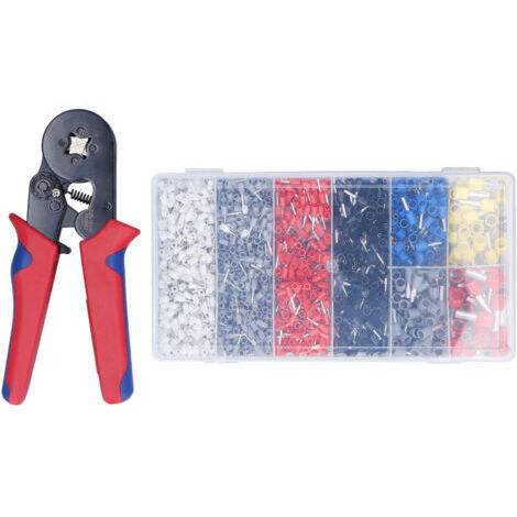 Kit de sertissage de cosses, pince à sertir hexagonale à cliquet pour AWG 23-7, cosses de fils isolés, pince à sertir auto-ajustable avec 1800 connecteurs pour électriciens