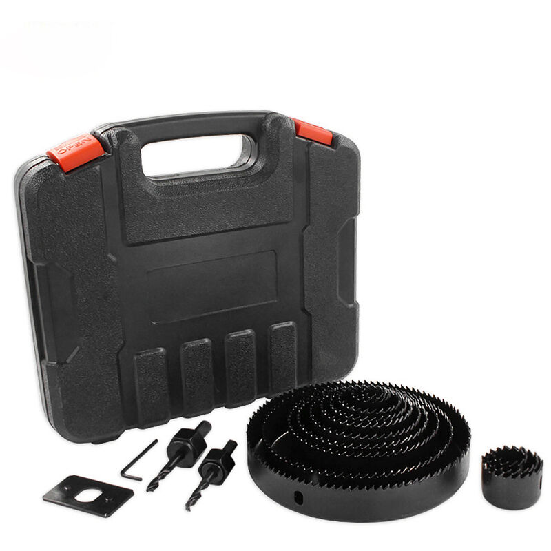 

Kit de sierra perforadora que incluye 13 hojas de sierra + 2 brocas + 1 placa de instalacion + 1 llave mini con estuche para tablero de corcho,