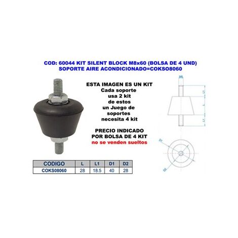 Kit de Silent Block M8x60 (4 unidades) Soporte Aire Acondicionado KSO8060