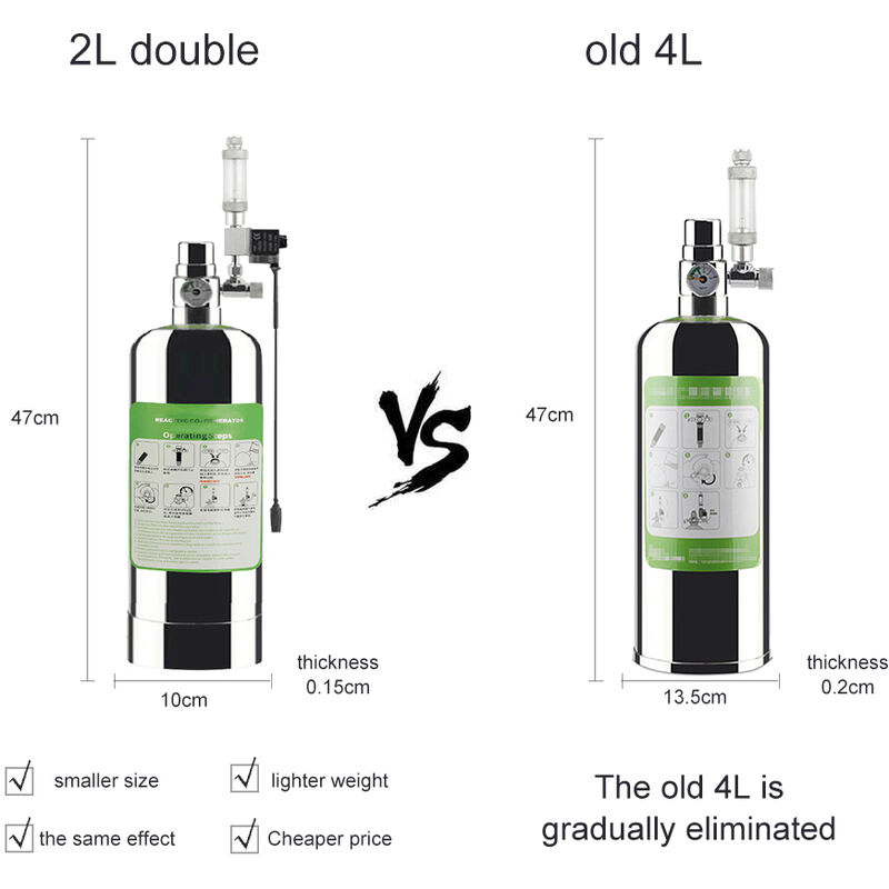 

Kit de sistema de generador de CO2 para acuario doble 2L, sistema de generador de cilindro de acero inoxidable CO2