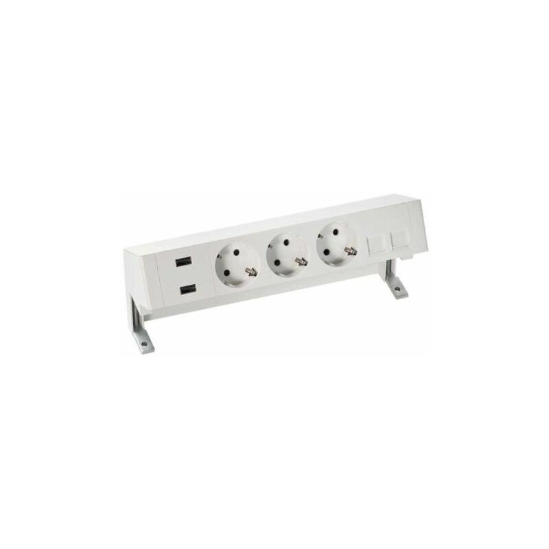 

Kit de sobre mesa blanco con cargador 2xUSB, 3 schukos y placa para 2 RJ45 Simon 42523020-130